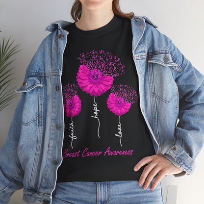 Breast Cancer Awareness T-Shirt, Faith Hope Love Sunflower Pink Ribbon Women Shirt