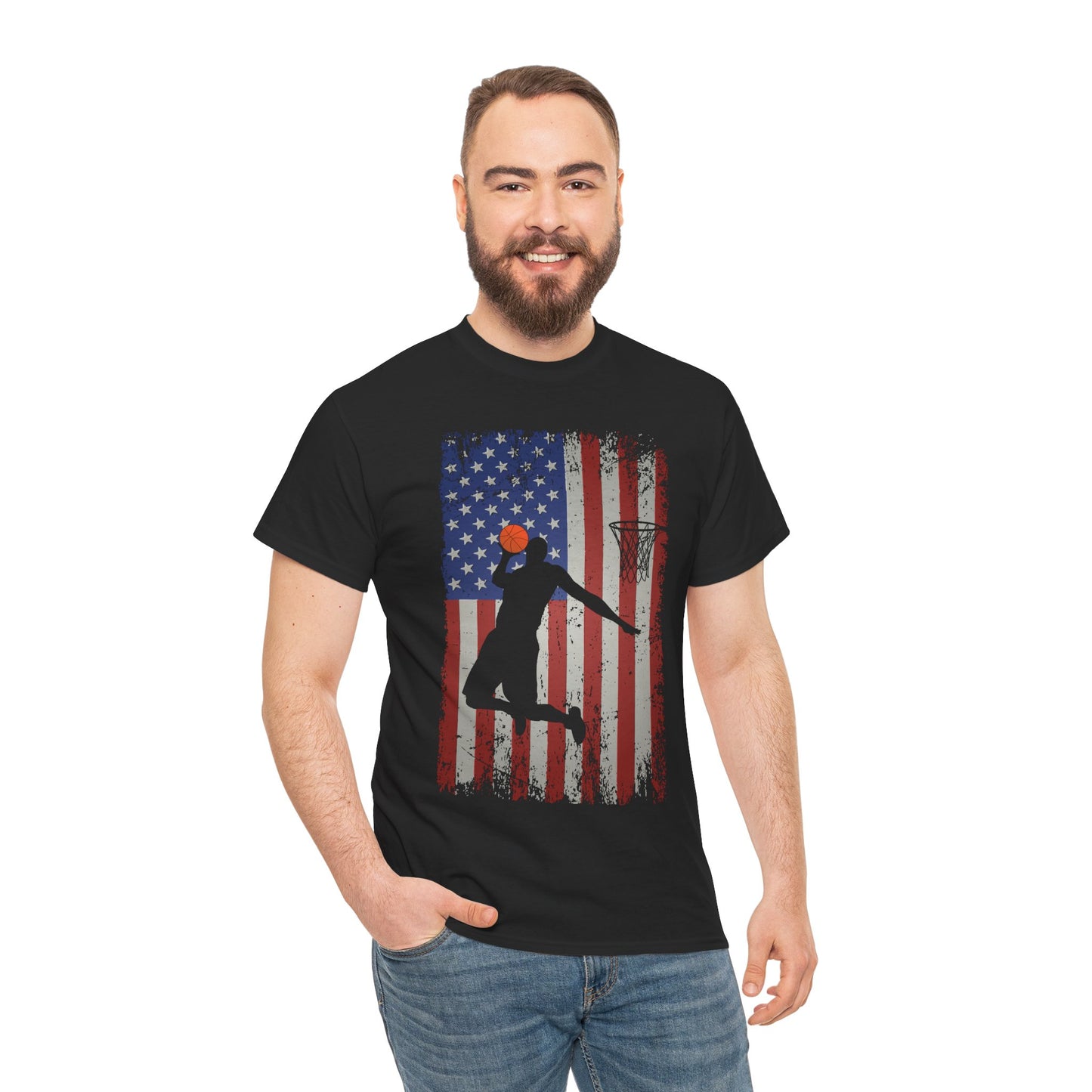 Basketball Player American Flag T-Shirt, Basketball Sports Lovers Women Men T-Shirt