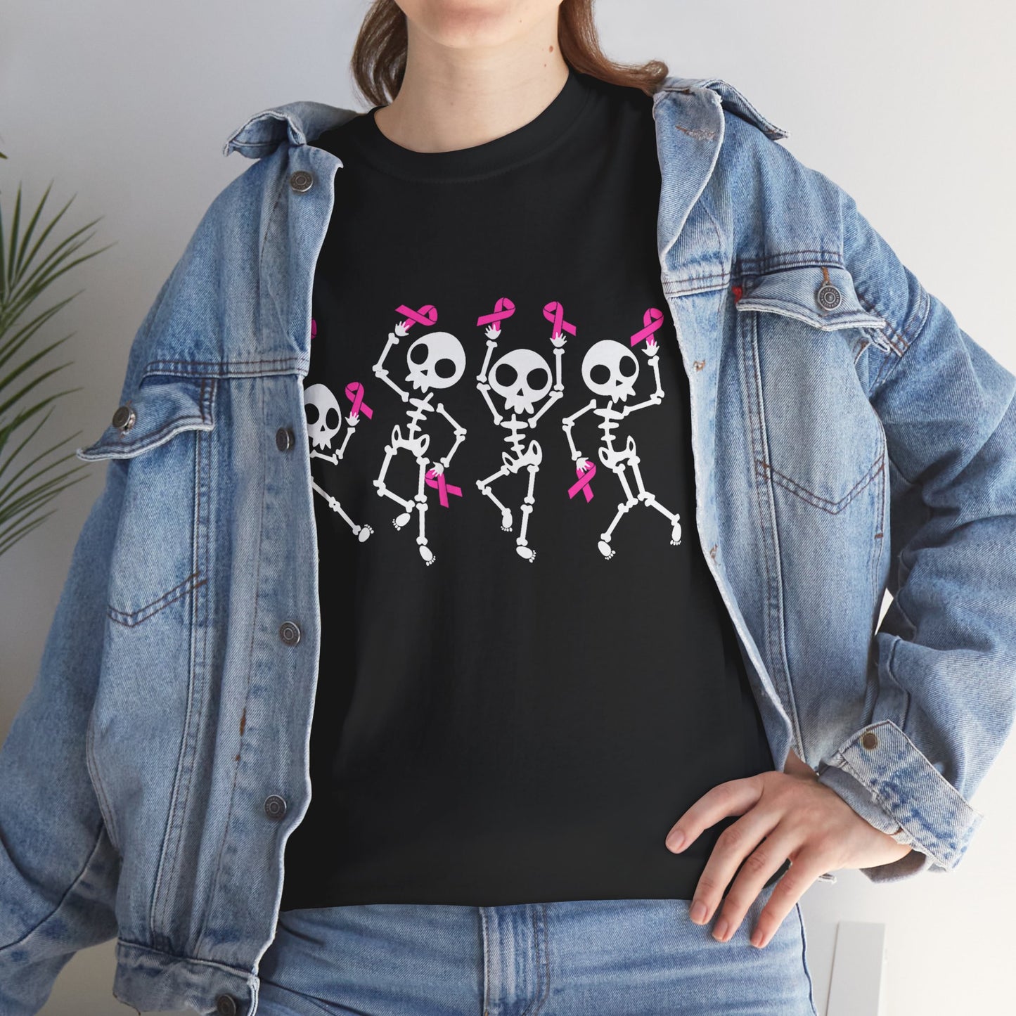 Breast Cancer Pink Ribbon T-Shirt, Dabbing Skeleton Breast Cancer Awareness T-Shirt