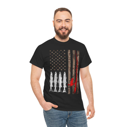 American Flag Fishing Rod T-Shirt, Fishing USA Flag, Fisherman Fishing Season Lovers Shirt