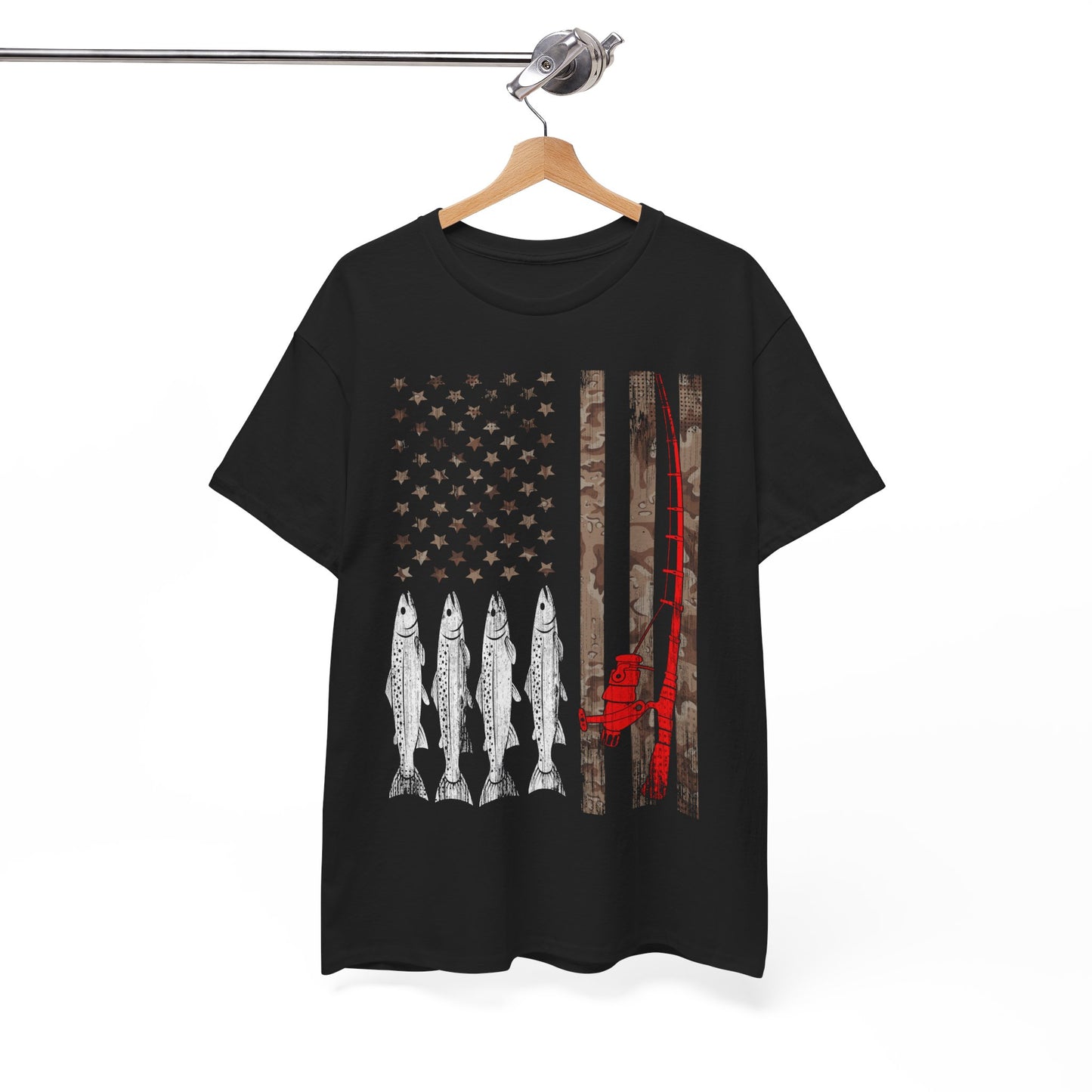 American Flag Fishing Rod T-Shirt, Fishing USA Flag, Fisherman Fishing Season Lovers Shirt