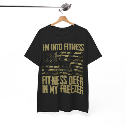 Deer Hunting T-Shirt, I'm Into Fitness Fitness Deer in My Freezer USA Camo Flag Hunting Season T-Shirt