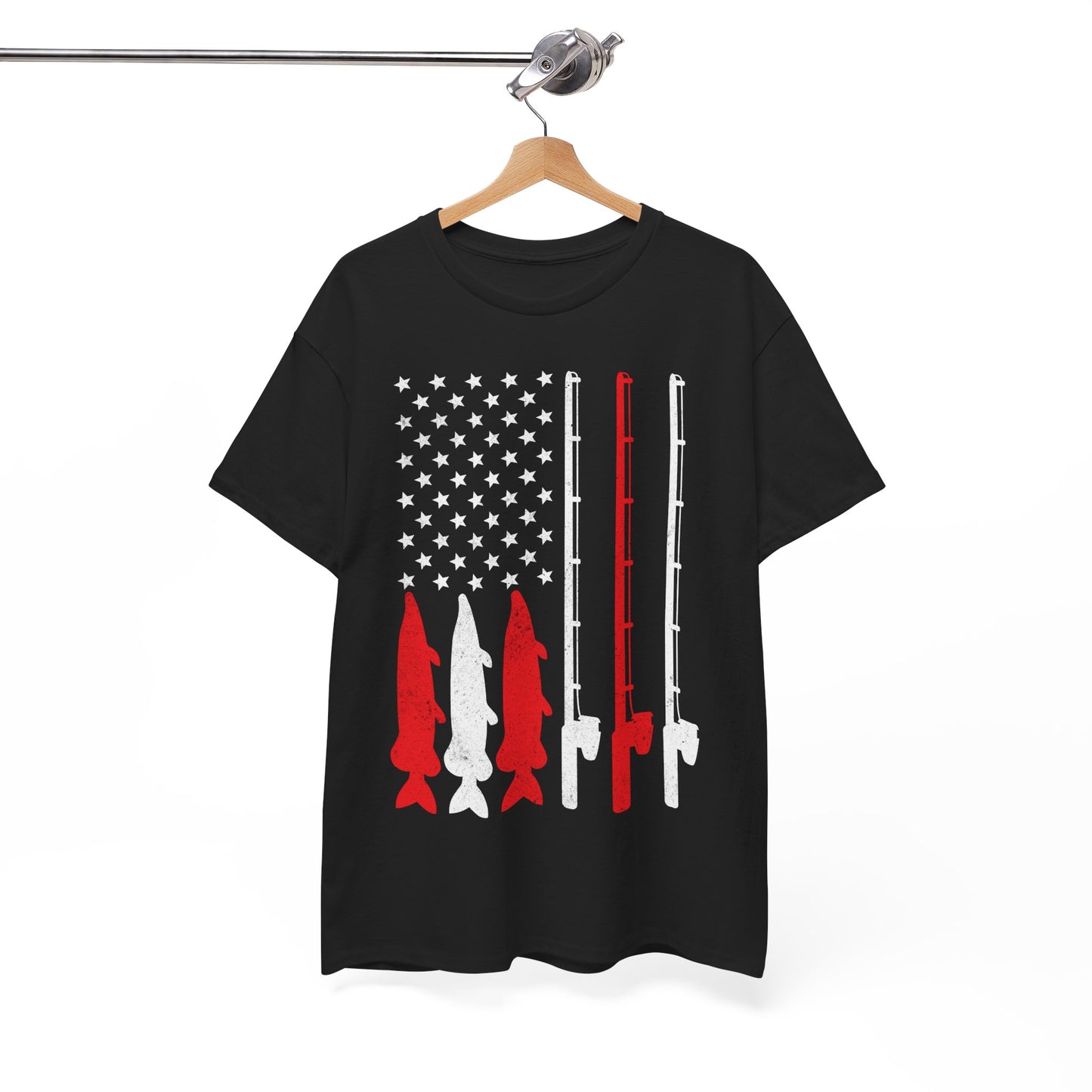 Fishing Rod American Flag T-Shirt, Fishing Season Lovers Gift, Fisherman Fishing T-shirt