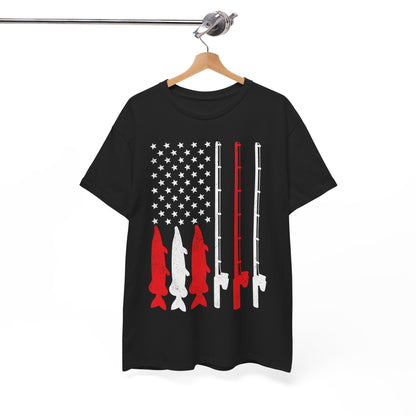 Fishing Rod American Flag T-Shirt, Fishing Season Lovers Gift, Fisherman Fishing T-shirt