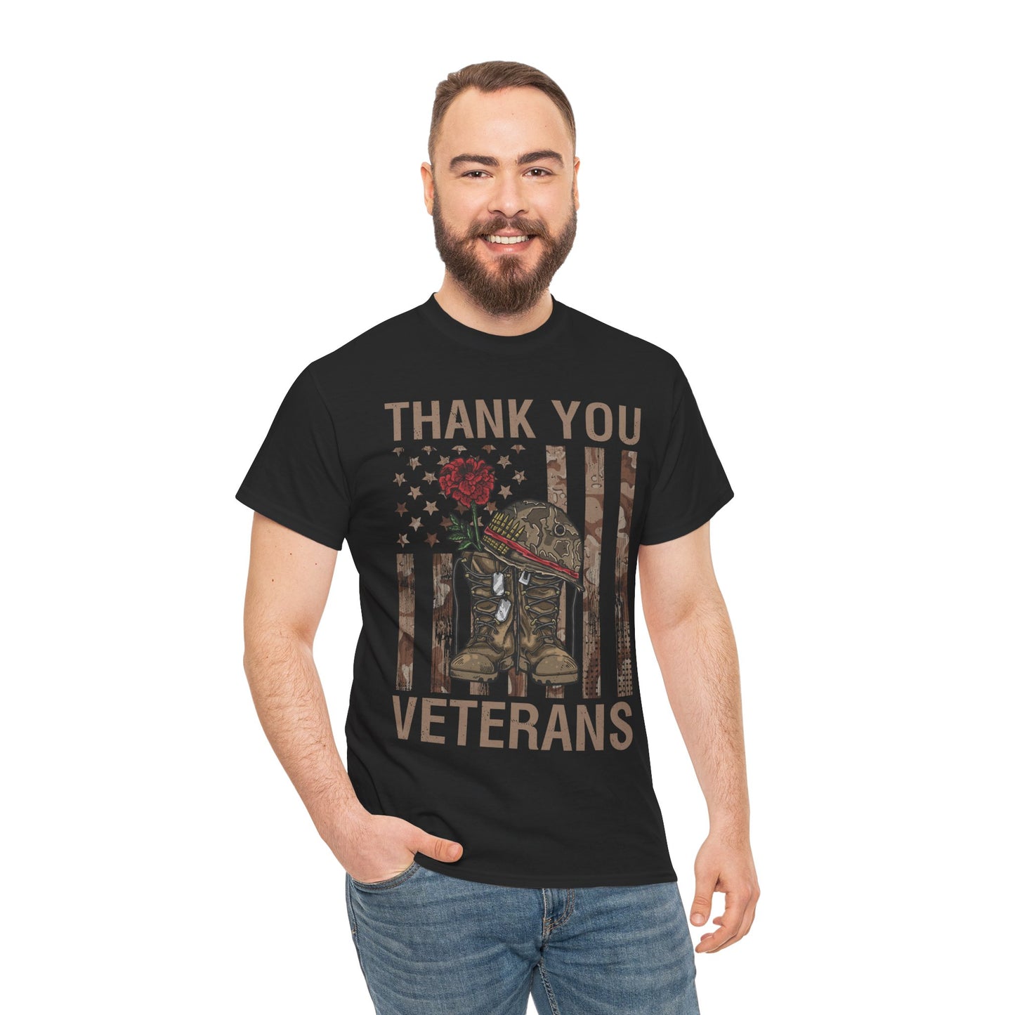 Veteran's Day Shirt, Thank You, Veteran American Flag Dad Grandpa Patriotic T-Shirt