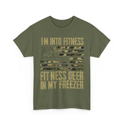 Deer Hunting T-Shirt, I'm Into Fitness Fitness Deer in My Freezer USA Camo Flag Hunting Season T-Shirt