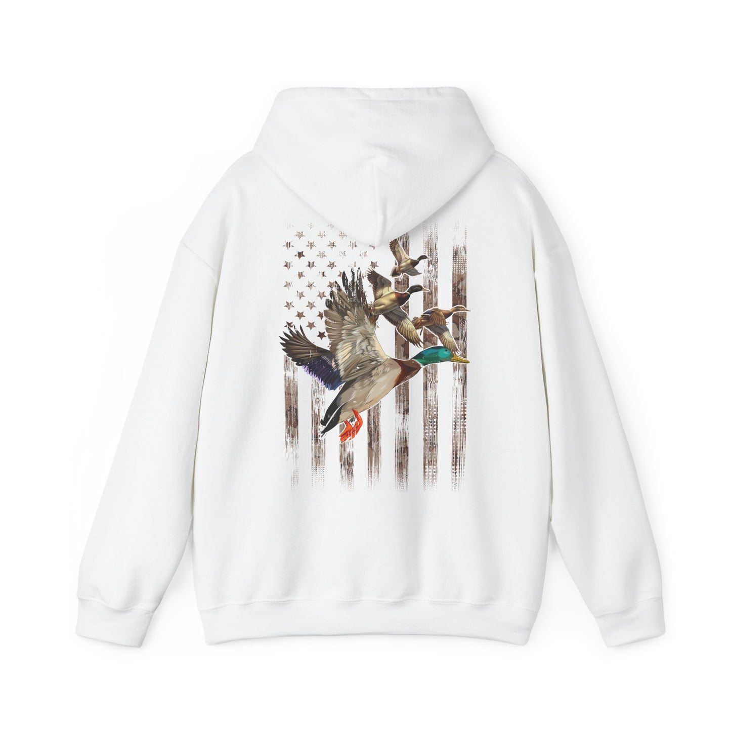 Duck Hunting Lovers Gift Hoodie, Duck Hunter American Flag Waterfowl Hunting Camouflage Men Pullover Hoodie