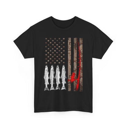 American Flag Fishing Rod T-Shirt, Fishing USA Flag, Fisherman Fishing Season Lovers Shirt