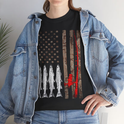 American Flag Fishing Rod T-Shirt, Fishing USA Flag, Fisherman Fishing Season Lovers Shirt