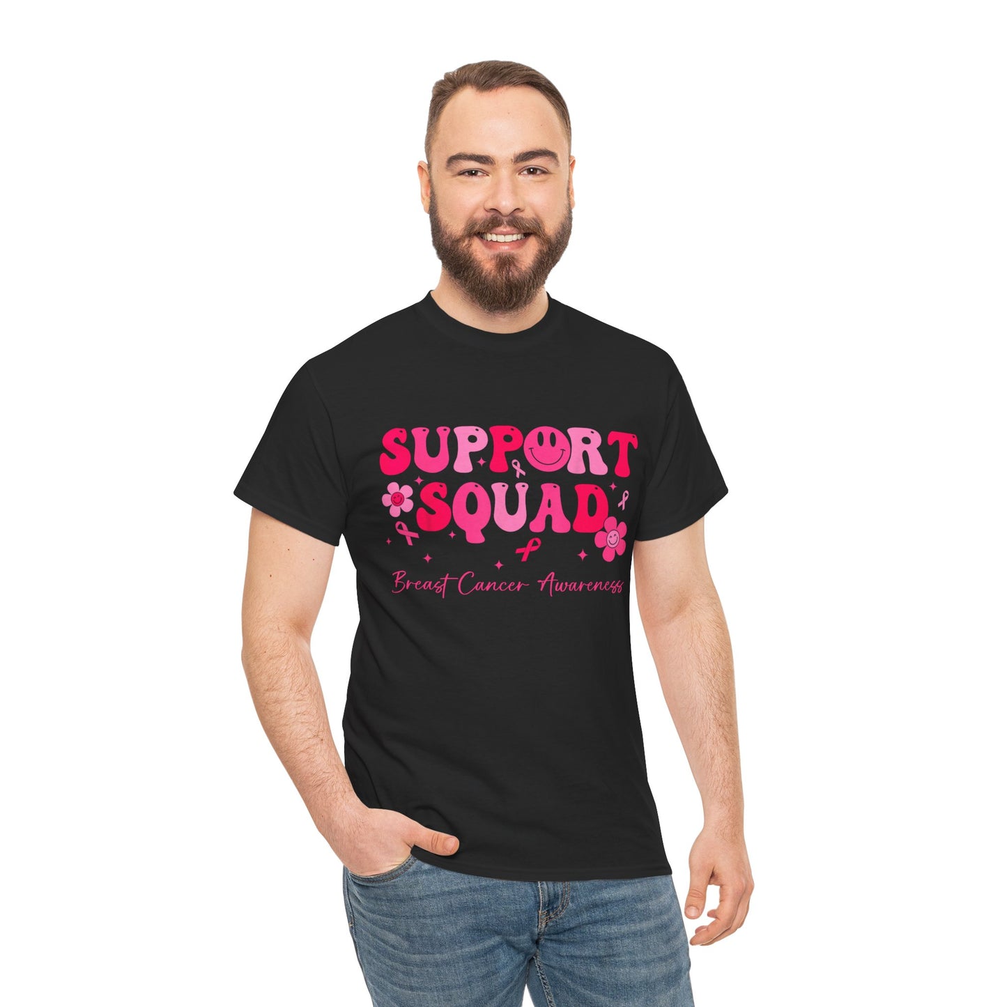 Breast Cancer Shirt, Support Squad, Breast Cancer Awareness Pink Ribbon T-Shirt