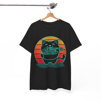 Anime Cat Shirt, Ramen Kawaii Cat Lovers Gifts, Japanese Noodles Synthwave T-Shirt