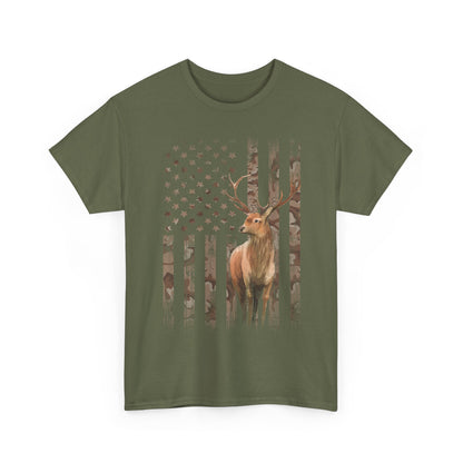 Deer Hunting Shirt - Camo USA Hunting Season Lover, Whitetails Hunter Dad, Camouflage American Flag T-Shirt