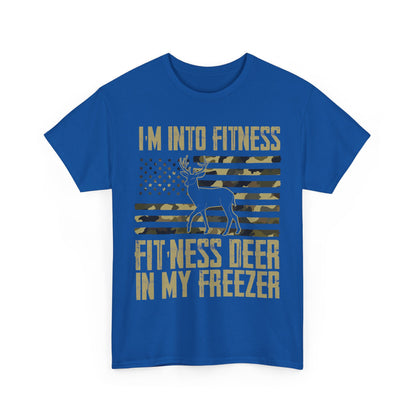 Deer Hunting T-Shirt, I'm Into Fitness Fitness Deer in My Freezer USA Camo Flag Hunting Season T-Shirt