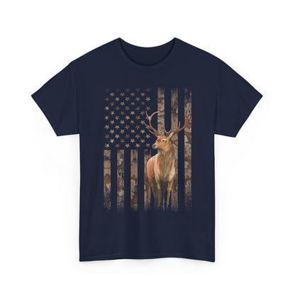 Deer Hunting Shirt - Camo USA Hunting Season Lover, Whitetails Hunter Dad, Camouflage American Flag T-Shirt