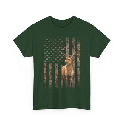 Deer Hunting Shirt - Camo USA Hunting Season Lover, Whitetails Hunter Dad, Camouflage American Flag T-Shirt