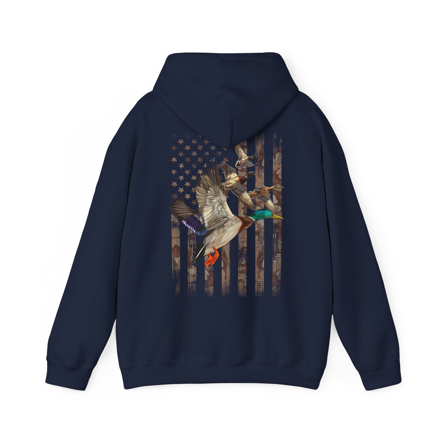 Duck Hunting Lovers Gift Hoodie, Duck Hunter American Flag Waterfowl Hunting Camouflage Men Pullover Hoodie